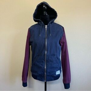 Divided jacket men small 100% cotton long sleeve full zip hoodie blue & red